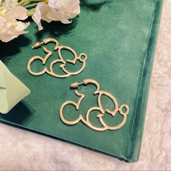 Mickey 🐭 ✨ Disney Earrings Stud Backs Dangle Hoops Gold Color - Picture 2 of 5